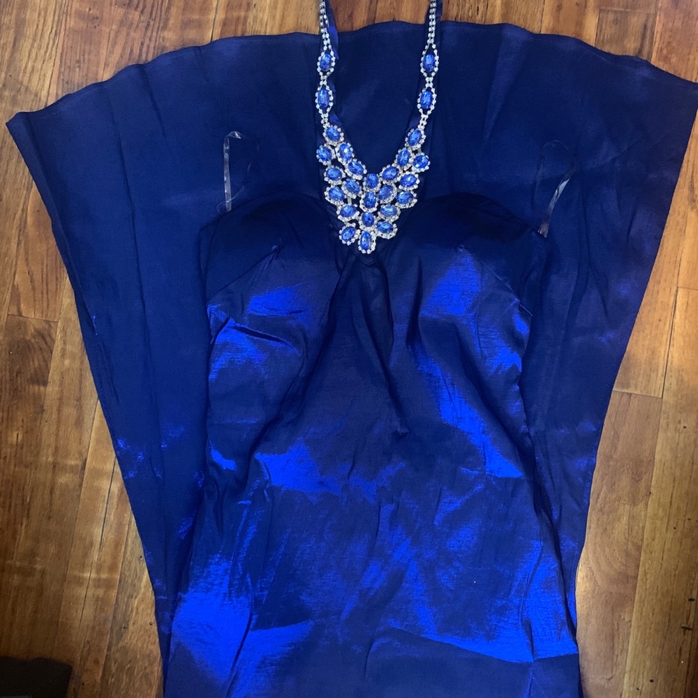 BLUE rhinestone PROM DRESS
